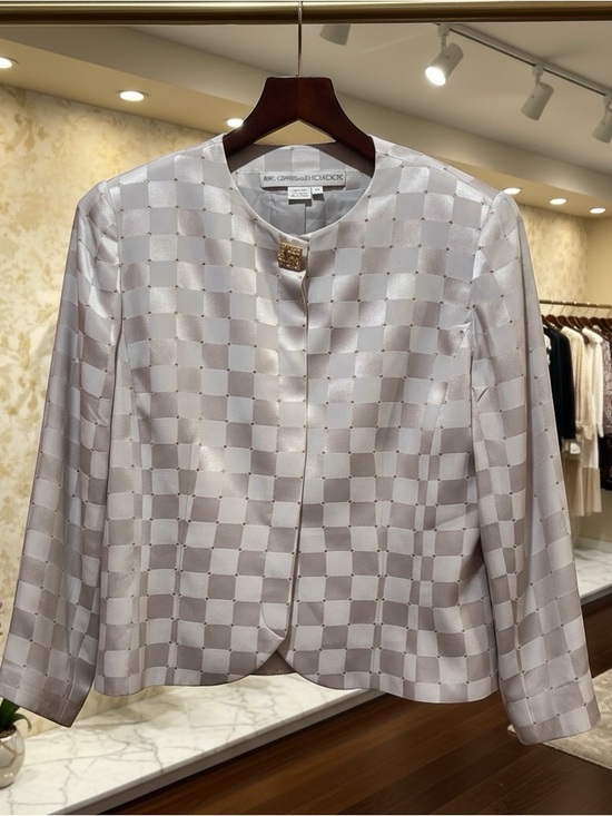 Anne Crimmins Jackets & Blazers - Vintage Anne Crimmons Umi Elegant Silver-Check Women's Jacket size 12